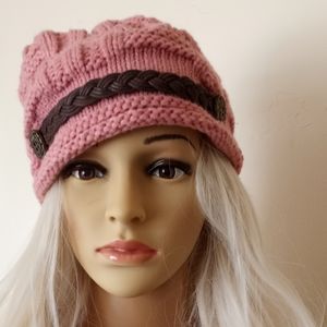 Vintage Rose Gold Beanie Hat With Braided Strap